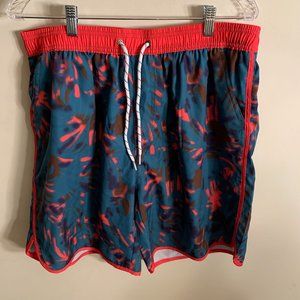 Silk World Men's Teal and Peach Swim Trunks W/ Compression Size L